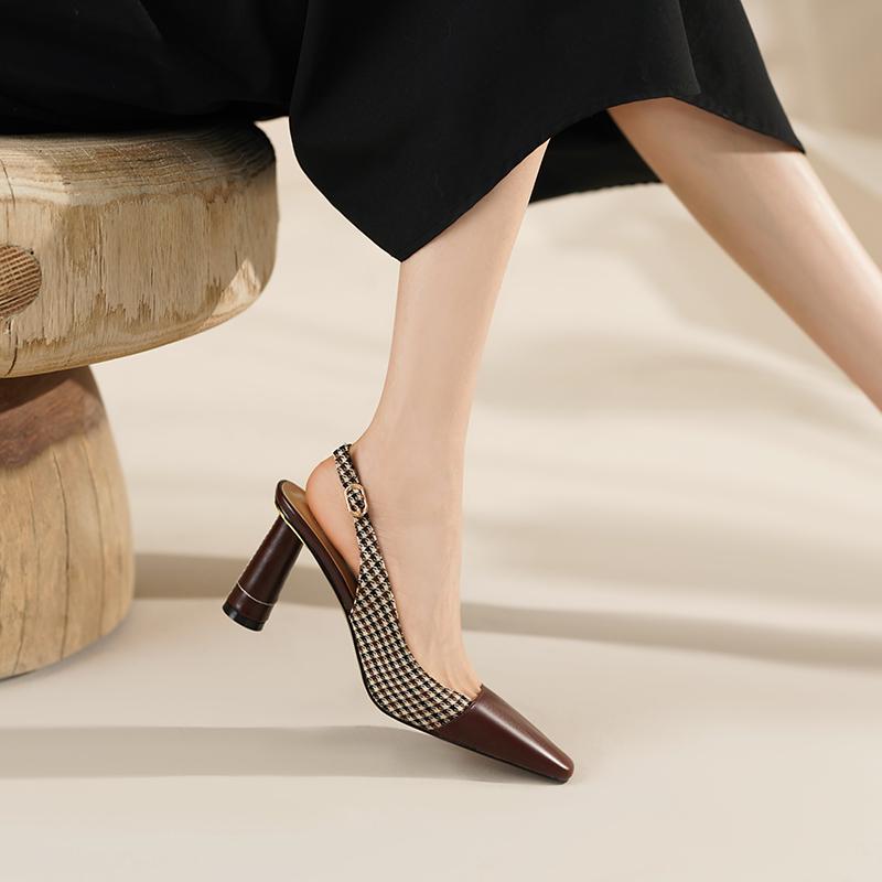 2024 Новые женские босоножки на тонком каблуке с квадратным носком, весна-лето, модные офисные туфли из натуральной кожи для женщин на каблуках