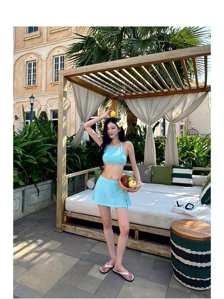 2025 Корейское Сладкое Вязаное Платье с Открытой Спиной: Раздельный купальник Tie-Up Beach Sexy для женщин