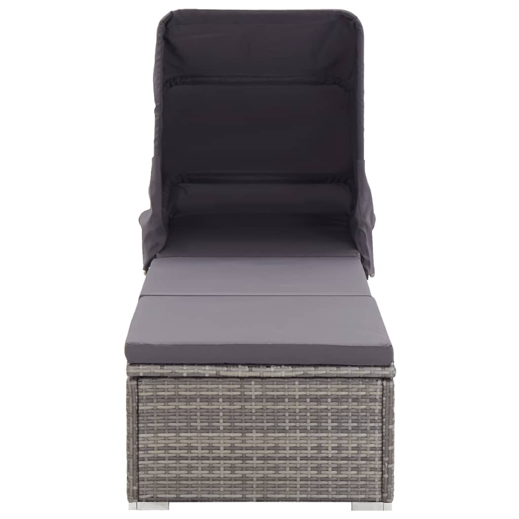 Sun Lounger with Sunshade and Cushions Poly Rattan Grey