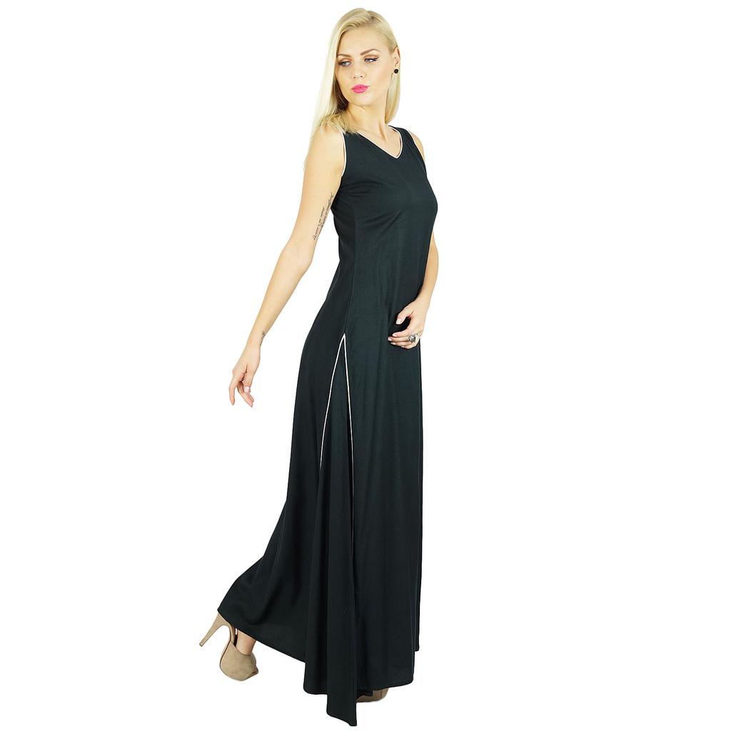 Bimba Women Long Dress Rayon Black Maxi Gown Bohemian Casual Clothing