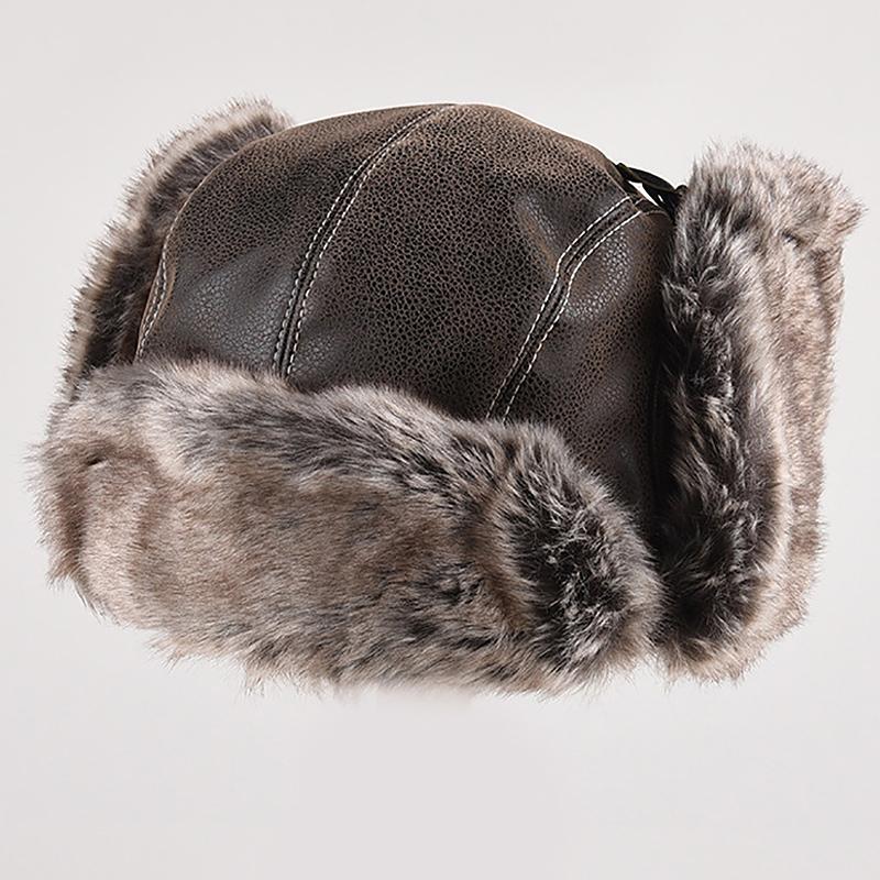 1Pc Men Women'S Pilot Aviator Bomber Trapper Hat Faux Fur Leather Snow Cap With Ear Flaps Pilot Winter Bomber Hat Ushanka Hat