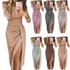 Women's One-Shoulder Sparkling Slit Evening Dress
