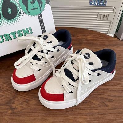 Весенние новые парусиновые туфли в стиле ретро красного и синего цвета, женская студенческая спортивная обувь для отдыха