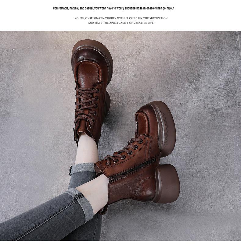 Женские ботинки Мартин из натуральной кожи на молнии на ретро платформе