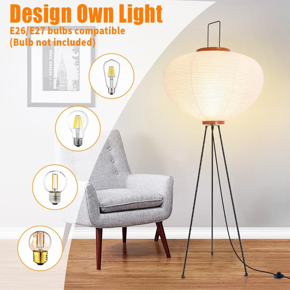 YLTLINK Isamu Noguchi Lighting, Japanese-style Paper Lantern Lighting for Bedroom, Senshi Stud Light for Bedroom, Stylish Lighting with Foot Switch,
