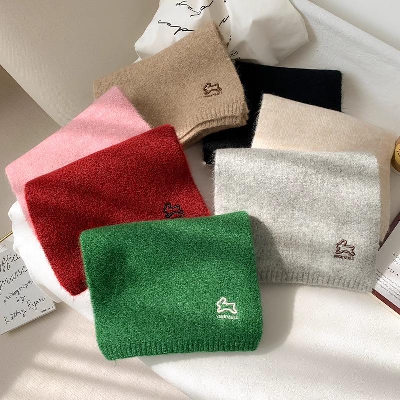 Embroidered bunny knitted scarf women's autumn and winter Korean version Japanese versatile ins tide cute student wool scarf