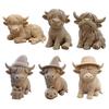 Highland Cow Home Bonsai Decor Mini Cow Figurine with Cowboy Hat 3D Printed Realistic Texture Halloween Ornament