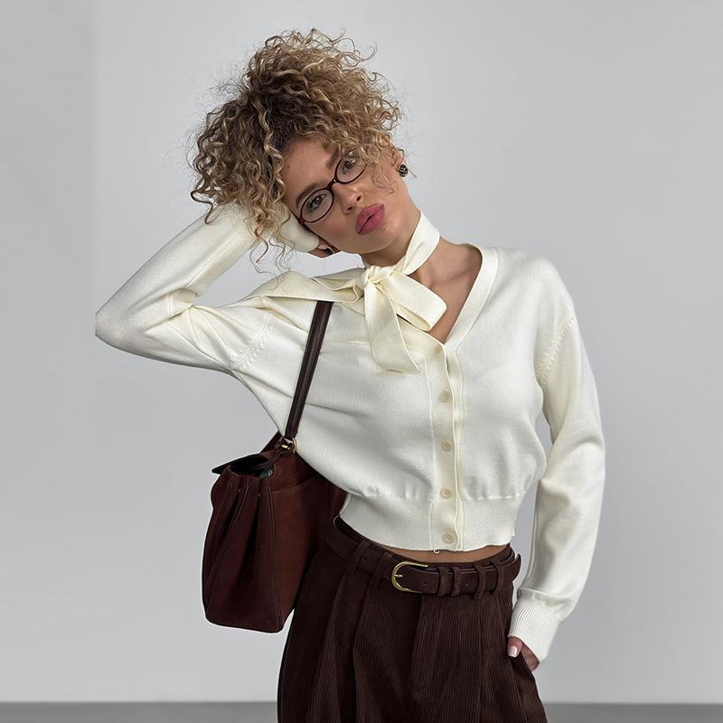 Вязаные кардиганы с V-образным вырезом, женские шикарные однобортные свободные элегантные однотонные свитера для женщин 2025 года, повседневные топы с длинным рукавом для женщин