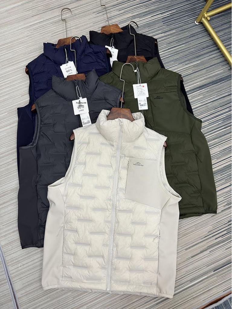 Мужской ветрозащитный пуховый жилет с воротником-стойкой - Легкий, Термозапечатанный, 90% пуха, Без рукавов, Верхняя одежда для осени/зимы
