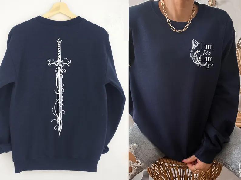 Толстовка «Я здесь, я с тобой» с надписью «Трон из стекла» Толстовка с капюшоном унисекс с длинным рукавом и круглым вырезом Ретро-пуловер