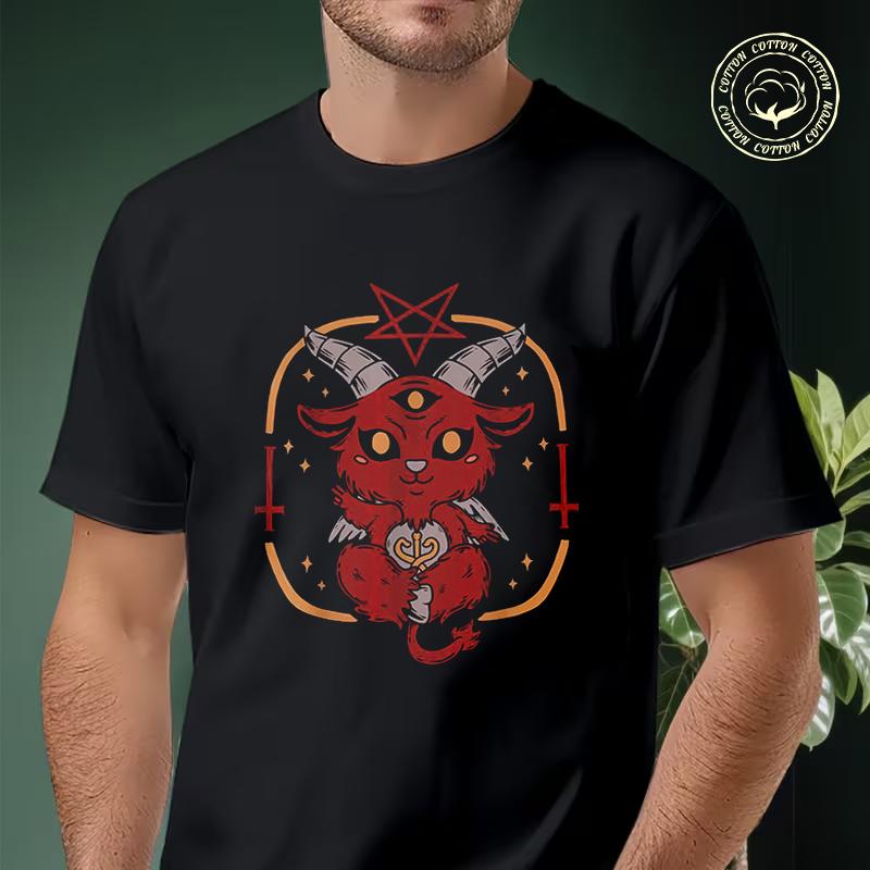Gothic Baphomet Graphic Motorcycle T-shirt Men's Summer Cotton Fashionable Casual Sports Short