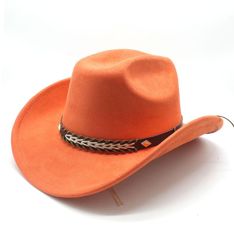 Suede Jazz Top Hat Women'S Brim Suede One-Word Top Men'S Ladies Cowboy Hat Felt Hat