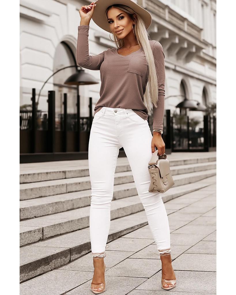 Azura Exchange Топ с V-образным вырезом и заплатками из рубчатой вязки