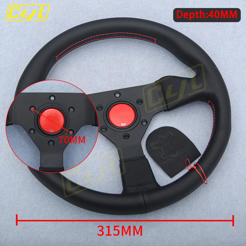 JDM 12.5inch 315mm Microfiber Leather Steering Wheel Red Stitching Racing Sports Steering Wheel