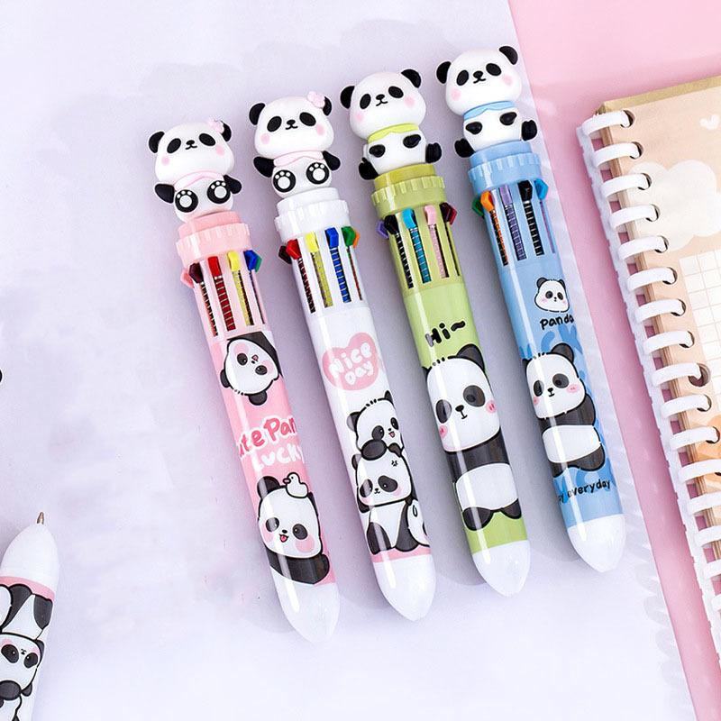 1 Piece Lytwtw's Cute Ballpoint Pen Press Cartoon Panda Multicolor 10 In 1 Colors Stationery School Office Supply Creative Kids