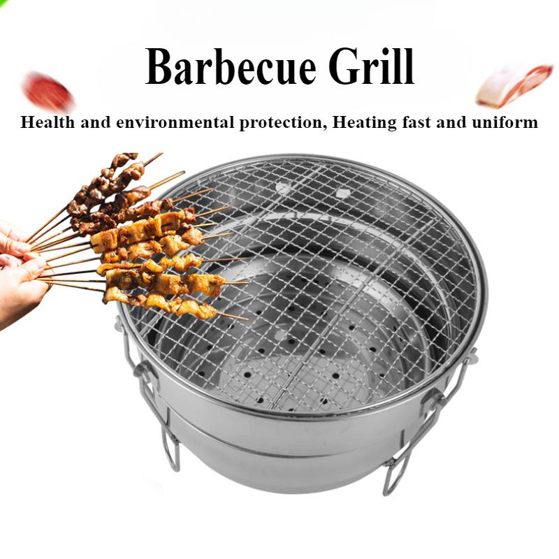 Outdoor round Grill 3-layer charcoal BBQ stainless steel folding grill for picnic camping 2-3 people barbecue grills