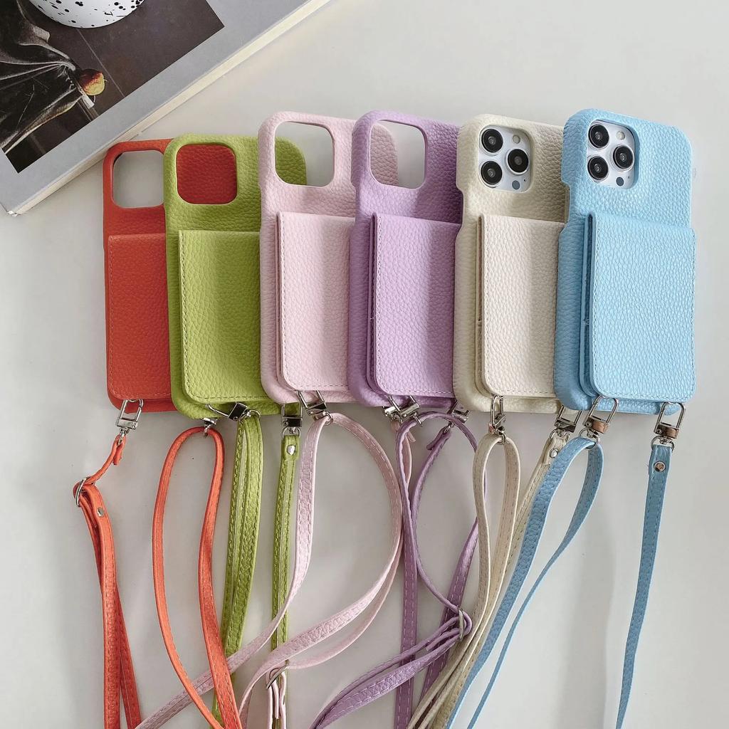 Lanyard Leather Wallet Crossbody Phone Case for IPhone 15 14 13 12 11 Pro Max Mini X XR XS Max 7 8 Plus Card Slot Holder Cover