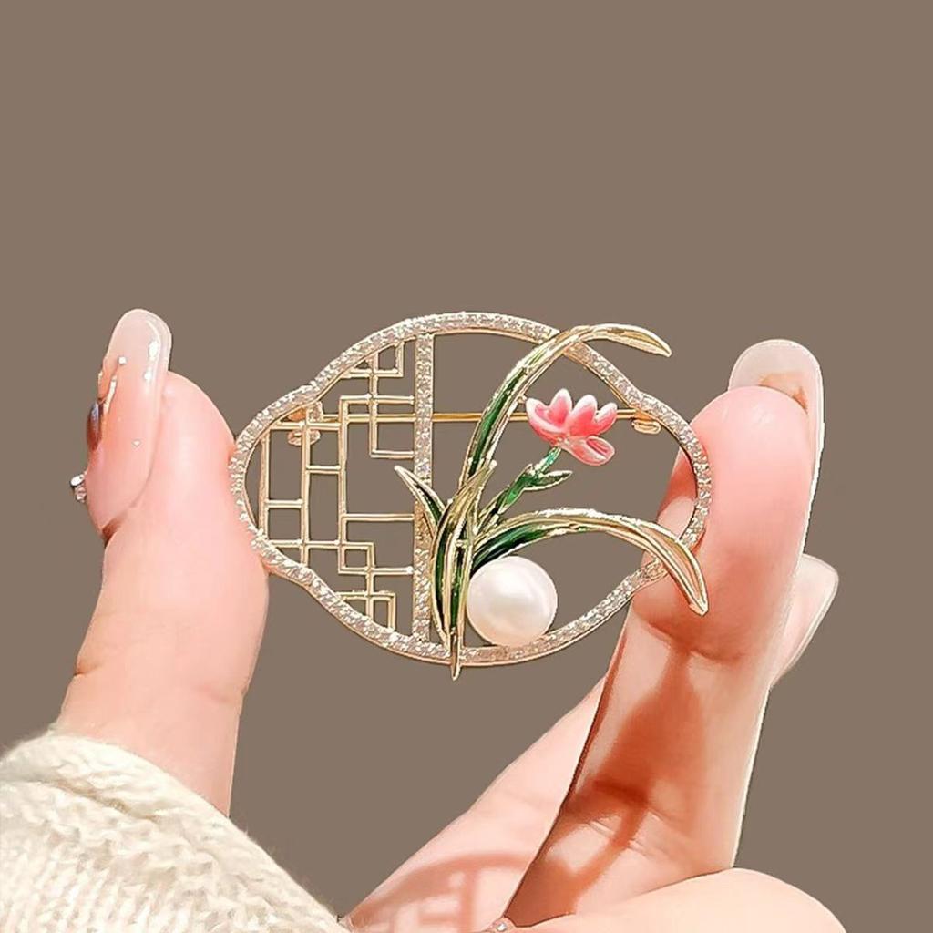 Антикварная брошь в виде орхидеи, женская, высокого класса, чувство высокого класса, жемчужный темперамент, брошь в национальном стиле, нишевая булавка, антикварные аксессуары для чонсама