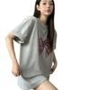 Lower clothes missing short-sleeved t-shirt women's summer Korean loose medium and long large version top 2026 new dress