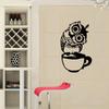 Cute Cartoon Owl On Mug Wall Stickers Coffee Decorative Decal for Kitchen Dining Room Vinyl Stickers for Coffee Bar Home Decor