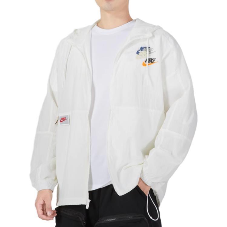Men's Nike Alphabet Logo Printing Woven Hooded Long Sleeves Jacket Autumn White DV3313-133