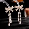 Temperament Bowtie Tassel Earrings for Women Fashion Long Pendant Earings Statement Jewelry Micro CZ Wedding Earring