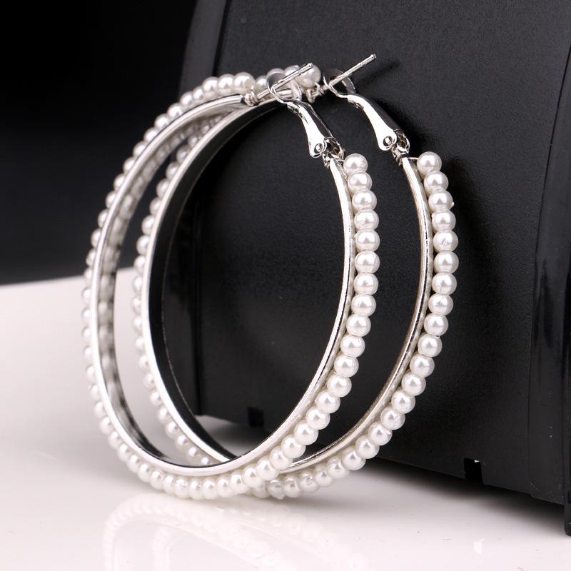 Gold & Silver Geometric Pearl Rice Bead Earrings - Trendy, Versatile, Retro E82