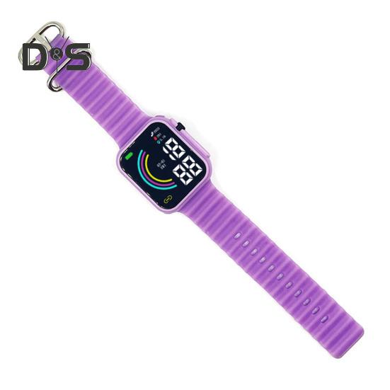 LED Electronic Watch Square Rainbow Dial Solid Color Soft Anti-slip Strap Adjustable Kids Students Casual Sports Digital Wristwatch Birthday Gift