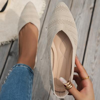 2025 Женские Легкие Туфли-лодочки с Острым Носком Однотонные Вязаные Слипоны Лоферы Повседневные Дышащие Балетки Кроссовки Женские