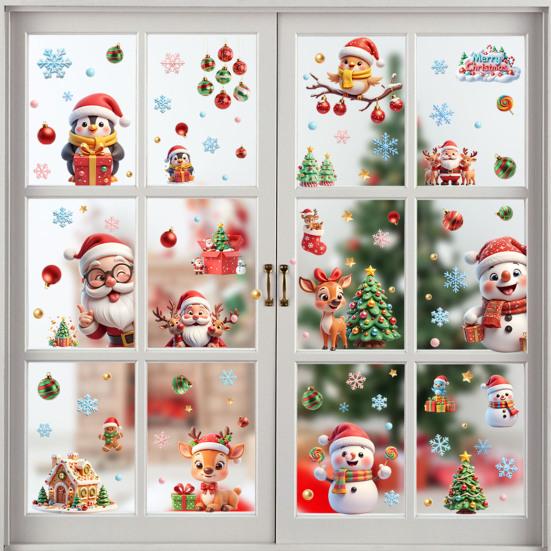 9 Sheets/Set Christmas Window Cling Removable Waterproof PVC Winter Merry Christmas Static Glass Sticker Holiday Party Decoration Decal