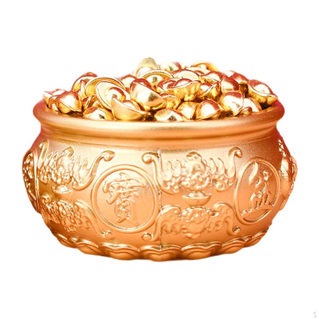 Chinese Treasure Bowl Cornucopia Housewarming Gift Brass Ornament with Mini Yuan Bao Money