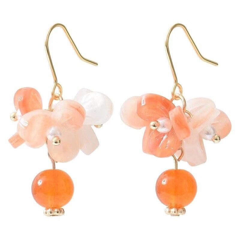 Pinkdudu Модные оранжевые акриловые серьги-капли с цветами, романтические и сладкие серьги с искусственным жемчугом в стиле ретро, ​​серьги со свежими фруктами для женщин PD1495