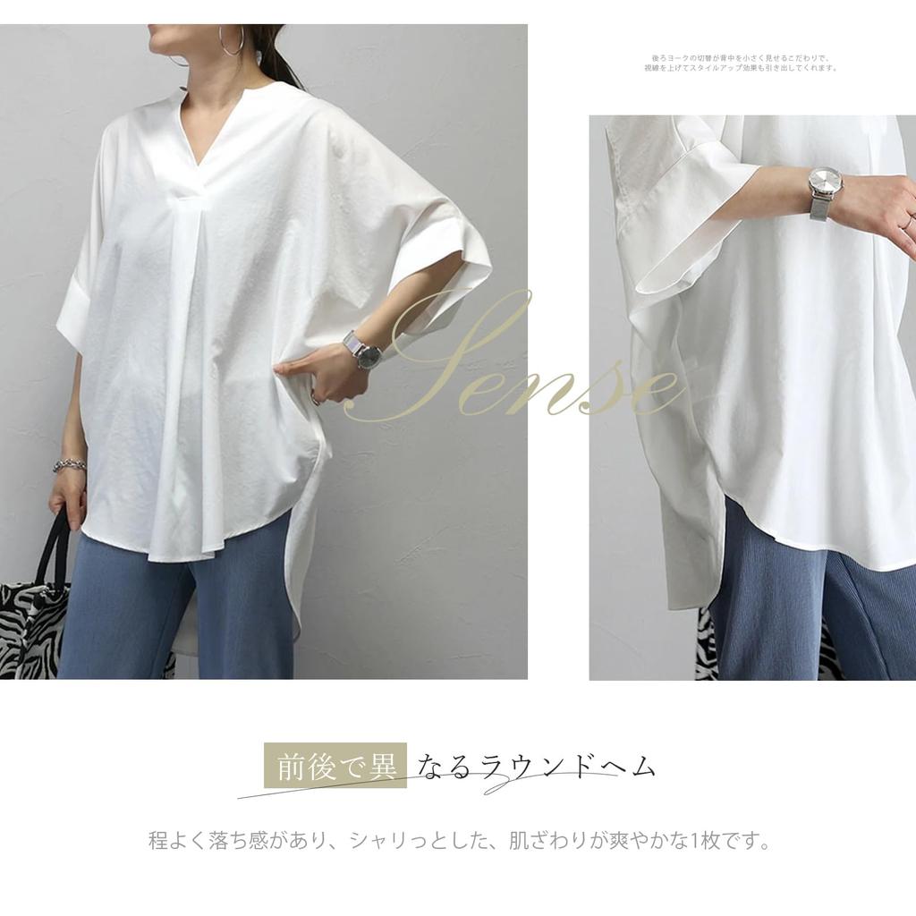 Блузки для женщин с рукавами «летучая мышь», короткими, осенние [MEME XTRA], топы, рукава, воротник, V-образный вырез, рукава, пуловер, стройнящие, скрывающие фигуру, элегантные,