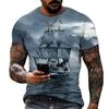Vintage Men Ship T-shirts 3D Printed Pirate Ship Crew Neck Short Sleeve T Shirt For Men Oversized Tops Tee Shirt