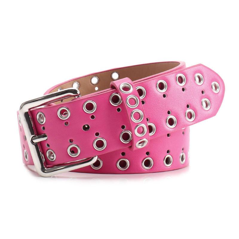 Women Hollowed Metal Leather Belt With Alloy Buckle For Casual Wear And Street Style