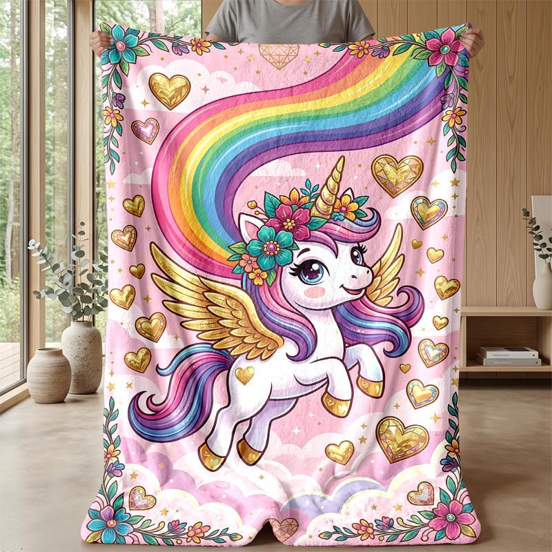 Rainbow Unicorn with Stars Theme blanket Lightweight Warm Flannel Blanket Decorative Throw Blanket for Home Decoration