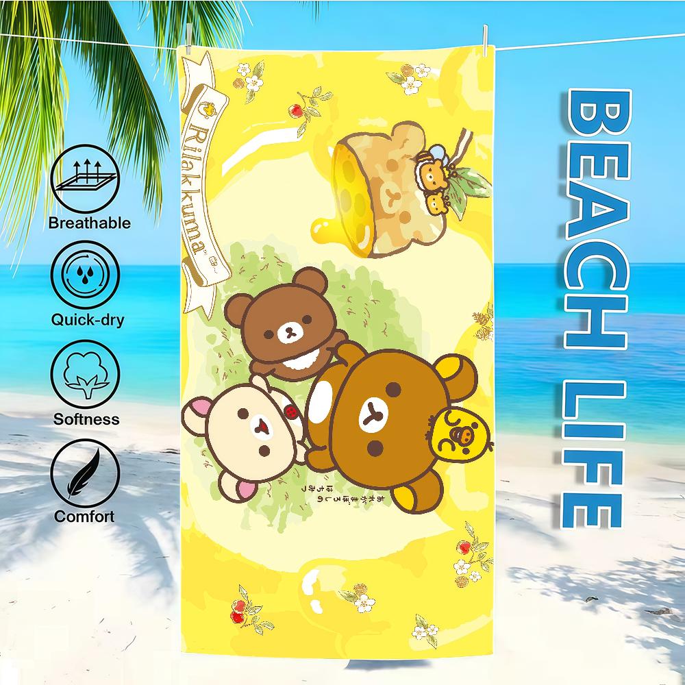 R-rilakkumas-es Towel Textile Bathrobe Beach Quick-Drying Lightweight Cute Portable Camping Swim Pool Cartoon Travel