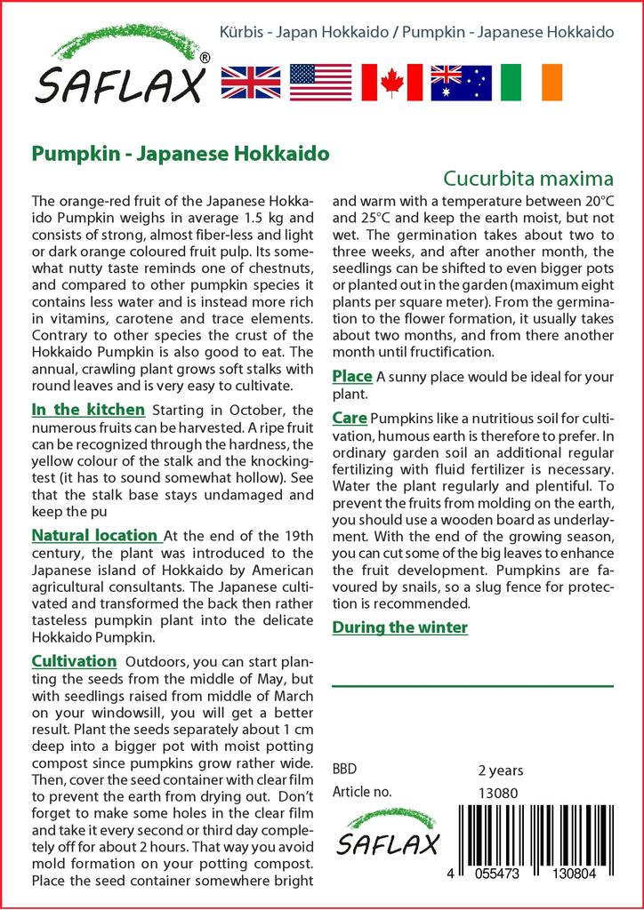 SAFLAX Тыква - Японская Хоккайдо - 10 семян - Cucurbita maxima