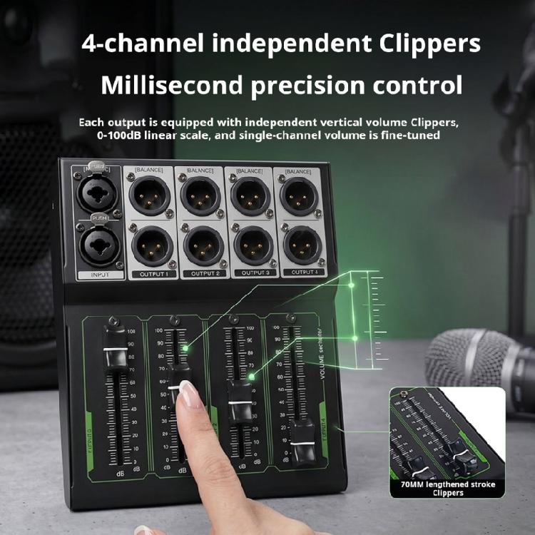Passive Volumes Controller With 4 XLR Output Channel And Linears Scale Faders Quiet For Professional Auditory