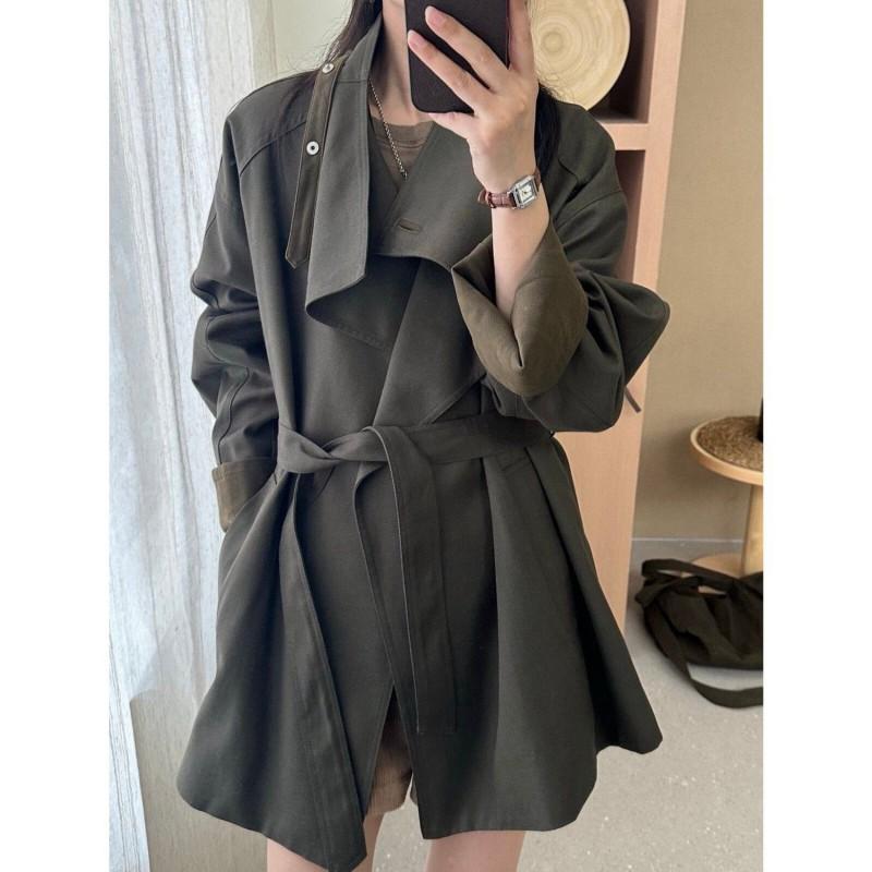 Womens Mid-Length Trench Coat 2026 Fall Lapel Lace-Up Loose Slim Fit British Style Casual Outerwear
