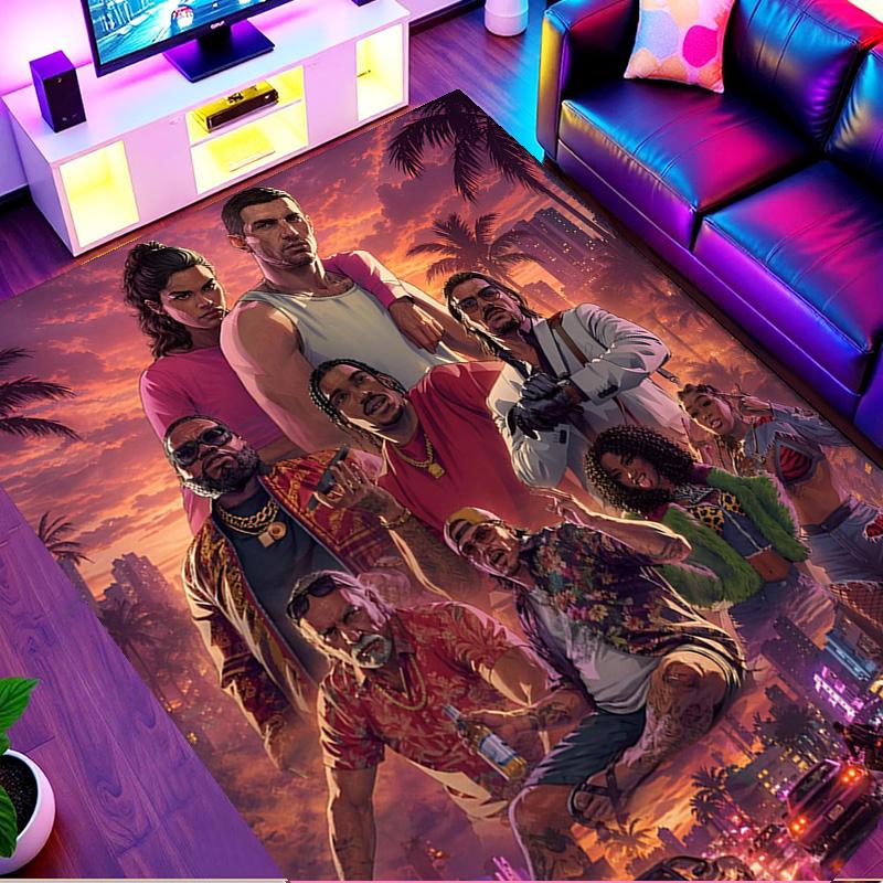 Grand Theft Auto VI Print Rug, Washable Floor Carpet, For Entryway Dorm Laundry Room Office Study, Home Decor Birthday Christmas Gift