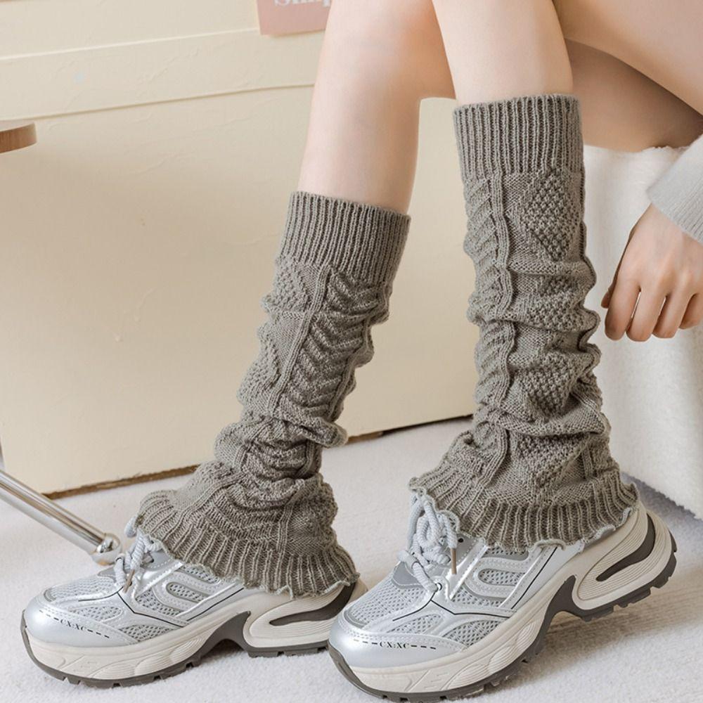 Knitted Knee Socks Vertical Stripe Knee Sleeves Cute Leg Cover Winter Season