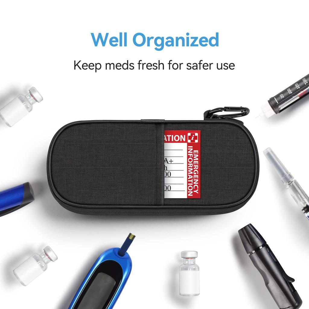 Insulin portable thermal insulation storage bag (including 2 reusable ice packs, suitable for insulin pens and other diabetes care products)