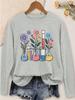Women's Casual Long Sleeve Tee with Floral & Lab Glassware Print, Crew Neck Soft Minimalist Top for Commute Vacation Outdoor Daily Wear Gift,