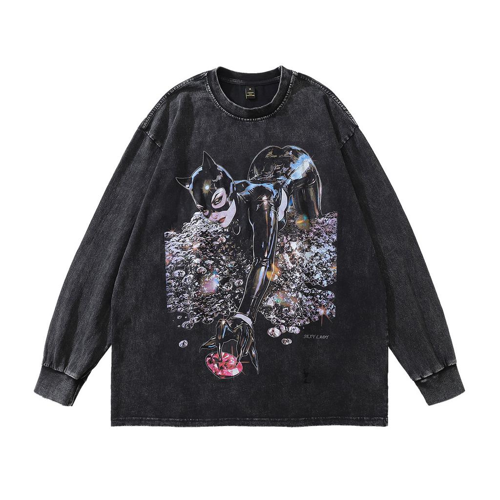 American Trendy Brand Punk Cartoon Print Spice Girl Long-Sleeved T-Shirt Men And Women Oversized High Street Tee