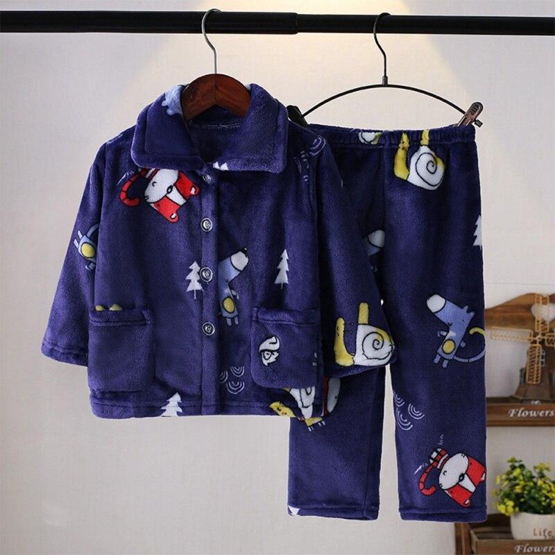 Children's Flannel Pajamas Set Boy Girl Thicken Pajamas Set Autumn Winter