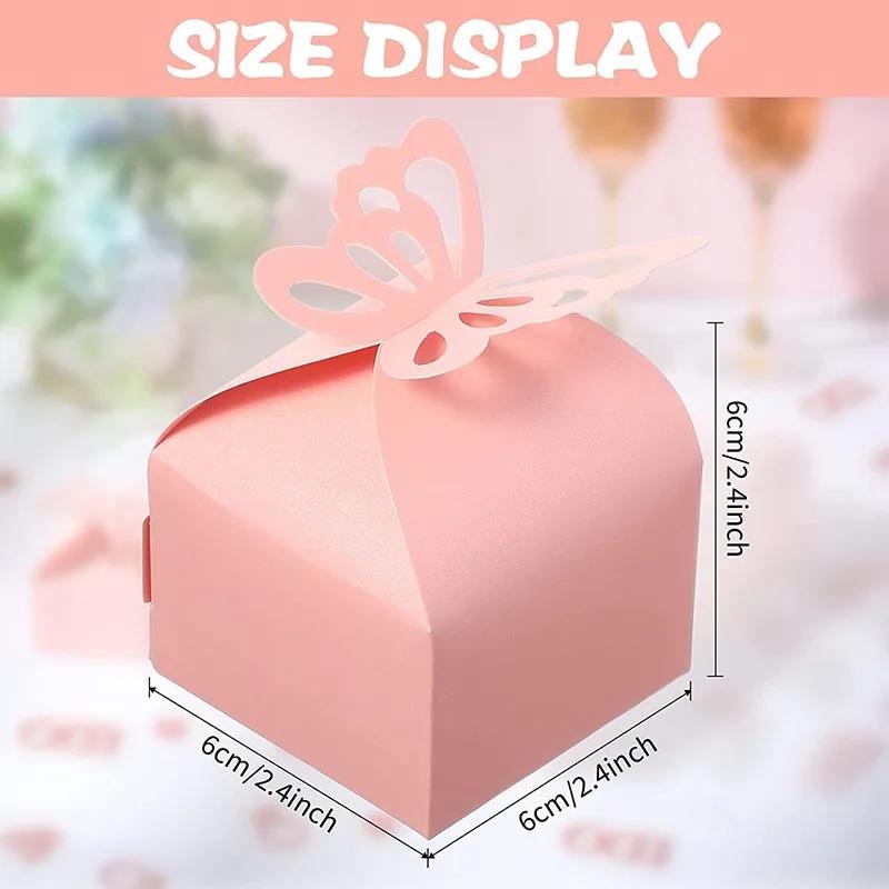 50шт Розовая бабочка с узором Свадебная вечеринка Подарочные коробки Лента Сумки для конфет
