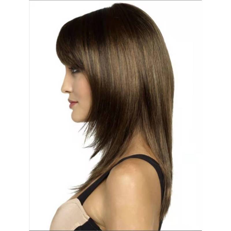 Синтетические длинные парики с челкой, прямые парики боб для женщин, коричневый блондин, повседневное использование, парики для косплея, натуральные искусственные волосы, термостойкий парик