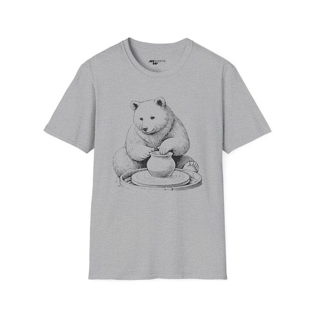 Engraving-Style Pottery Bear Art Print/ Unisex Softstyle T-Shirt