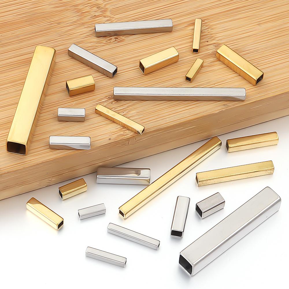 5-10pcs/lot Stainless Steel Positioning Long Tube Beads Rectangular Spacer Beads For DIY Bracelet Necklace Jewelry Wholesale